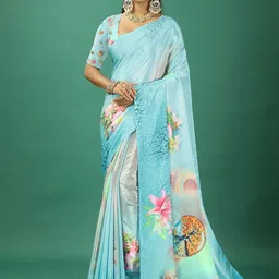 A.V.M. SILK MILLS Floral Printed Pure Crepe Saree-picture-0