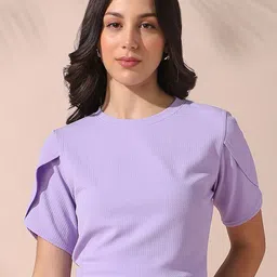 DL Woman Solid Textured Round Neck Half Petal Sleeves Top-image-73