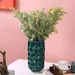 Myntra Elegant Homes Green Honey Combed Cylindrical Shaped Ceramic Vase-image-50