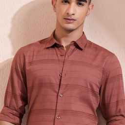 HIGHLANDER Men Spread Collar Horizontal Striped Cotton Casual Shirt-image-11