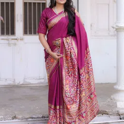 ZIBLON Kalamkari Printed Zari Pure Mysore Silk Saree-image-25