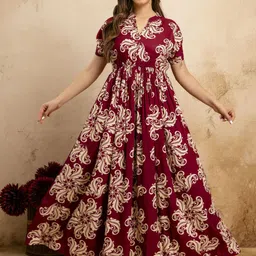 PURSHOTTAM WALA Floral Printed Mandarin Collar Maxi Ethnic Dress-picture-14