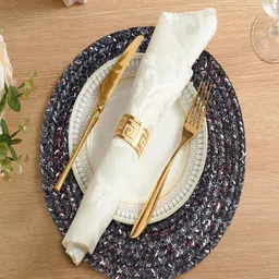 LADLI JEE 2-Pcs Black & Grey Woven Design Heat Resistant Table Placemats-48