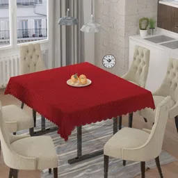 BIGGER FISH Maroon 6-Seater Self Design Quilted Square Velvet Table Cover-image-51