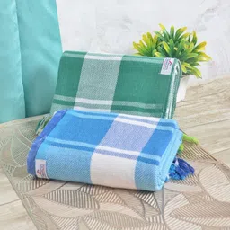 FABINALIV White & Blue 2 Striped Cotton 225 GSM Bath Towel-82
