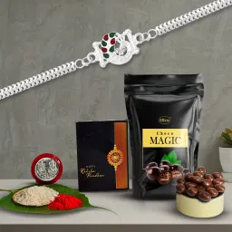 Rakhi gift for brother with Choco Magic(45GM)|Rakhi Set|K1_A7_SP Silver, Paper Gift Box-image-1