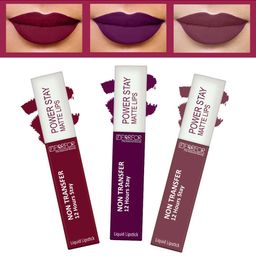 FORFOR Powerstay 3Pcs Non Transfer Liquid Matte Lipstick - Wine-Bridal Maroon-Peppy Red-19