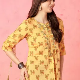 Anouk Floral Printed Tie-Up Neck Thread Work Thread Work A-Line Kurti image 4