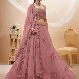 FABPIXEL Embroidered Sequinned Semi-Stitched Lehenga & Unstitched Blouse With Dupatta image 3