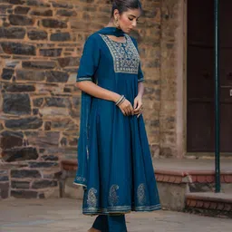 AHIKA Ethnic Motifs Yoke Design Anarkali Kurta & Trousers With Dupatta image 3