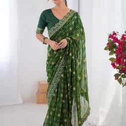 CaniBani Green Pure Chiffon Sarees-picture-14