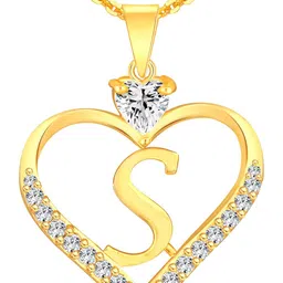Heer Collection Cubic Zircon Studded Heart Shape Alphabet 'S' Pendant With Chain image 3