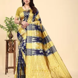 MORDEN MUSE Paisley Woven Design Kanjeevaram Saree With Unstitched Blouse-picture-12