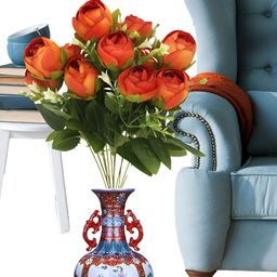 OGI INTERIORS Orange & Green Rose Artificial Flower-image-65