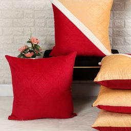 IVAZA Maroon Set of 5 Velvet Square Cushion Covers-10