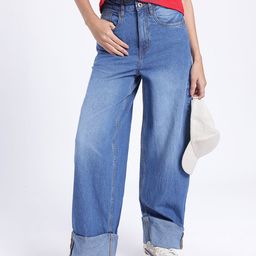 glitchez Women Faded Flex Turn-Up Hem Baggy Jeans-image-22