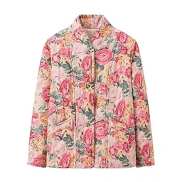 LULU & SKY Women Collarless Floral Printed Casual Open Front Jacket-4