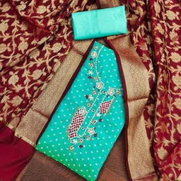 SAINOOR Embroidered Beads And Stones Semi-Stitched Dress Material-picture-8