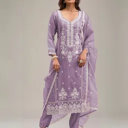 ODETTE Floral Embroidered Thread Work Semi-Stitched Dress Material-image-95