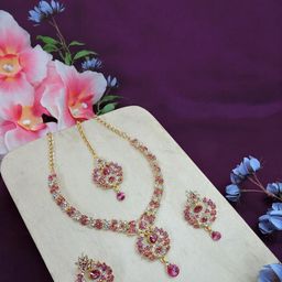 VATSALYA creation Alloy Gold- plated Pink Jewellery Set-image-17