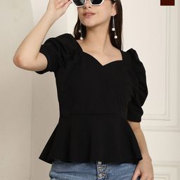 Tromko Women Pack Of 2 Sweetheart Neck Puff Sleeve Peplum & Regular Top-picture-41