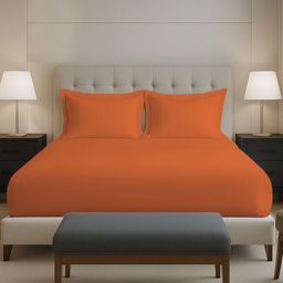 PIZUNA LINENS Orange 400 TC Queen Bedsheet with 2 Pillow Covers-picture-0