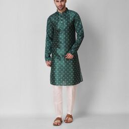 PulseIQ Men Teal Art Silk Kurta Sets-picture-27