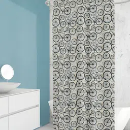 ArtzFolio Cream & Black Printed Waterproof Shower Curtains-image-99