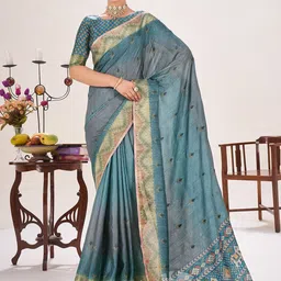 TASRIKA Geometric Embroidered Tussar Saree-image-37