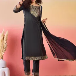 Sangria Embroidered Kurta With Trousers & Dupatta-image-2