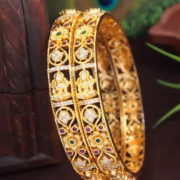 SGA FASHION Set Of 2 Gold-Plated AD Studded Temple Bangles-17