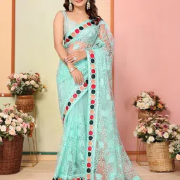 HERE&NOW Ethnic Motifs Embroidered Net Saree-picture-14