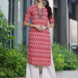 Moda Rapido Selection Of 2 Chevron Printed Round Neck Straight Kurtas-image-65