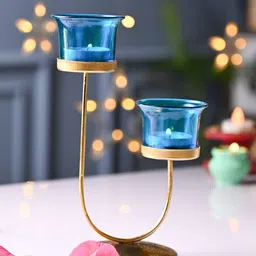 MARKET99 Blue & Gold-Toned Candle Holder-image-91