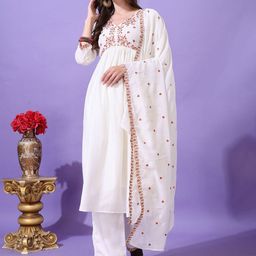 KALINI Women Ethnic Motifs Embroidered Regular Kurta with Palazzos & With Dupatta-picture-33