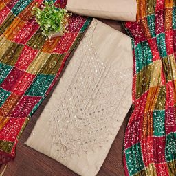 MANVAA Floral Embroidered Sequinned Jalpari Cotton Unstitched Dress Material-image-28
