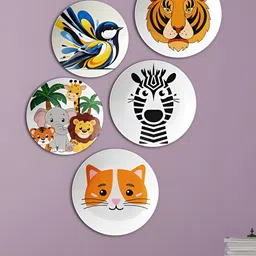THE QUIRKY HOME 5-Pcs Blue & Black A Zoo in My Room Ceramic Wall Plates-0