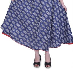 Exotic India Ensign-Blue Drawstring Printed Skirt With Piping-image-68