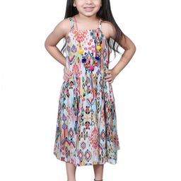 EthIndia Girls Ethnic Motifs Printed Cotton Fit & Flare Midi Dress-image-21