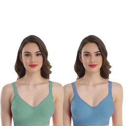 BRAAFEE Women Green & Blue Non Padded Cotton Full Coverage C-Cup Bra-53