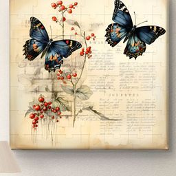 Livin'luxe Beige & Blue Butterfly Printed Canvas Wall Art-image-51