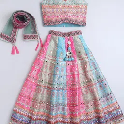 NKV Girls Printed Beads and Stones Tie Dye Ready to Wear Lehenga & Blouse With Dupatta-picture-52