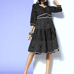 BAESD Ethnic Motif Printed Embroidered Cotton A-Line Dress-0