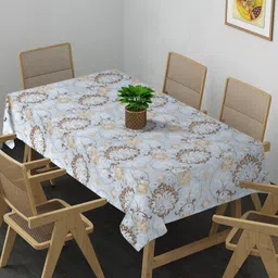 Arrabi Blue & Brown Floral Printed 8-Seater Table Cover-56
