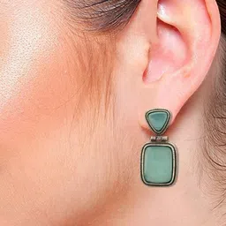 Efulgenz Silver-Plated Square Crystal Oxidised Drop Earrings image 3