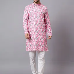 Yugnik Men Floral Regular Thread Work Kurta with Pyjamas-picture-4
