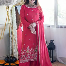 Moda Rapido Floral Embroidered Sequinned Cotton Silk Straight Kurta & Trousers & Dupatta-image-101
