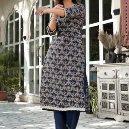 KALINI Ethnic Motifs Printed V Neck Sequinned Kurta With Trousers-image-80