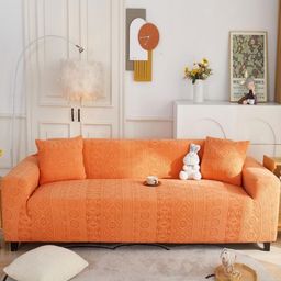 Lukzer Orange Printed Polyester 1 Piece Sofa Cover With Arms-image-99