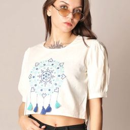 V-Mart Embroidered Puff Sleeves Cotton Crop Top-picture-8